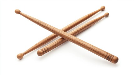 Set of drumsticks crossed, ready to play, isolated on white background