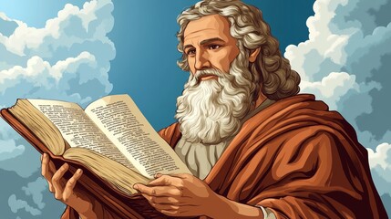 Fototapeta premium The Prophet Moses,Divine Revelation: The Burning Bush and the Chosen One，God Giving the Law to Moses.Concept of faith, religious leadership, divine law, historical significance, Middle Eastern culture