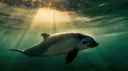 Obraz premium Underwater Shot of Vaquita Porpoise in Dramatic Light