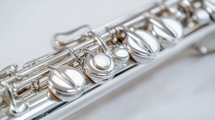 Obraz premium Silver piccolo with polished keys, isolated on white background
