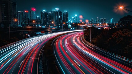 Fototapeta premium Long Exposure Shot of Bustling Highway at Night