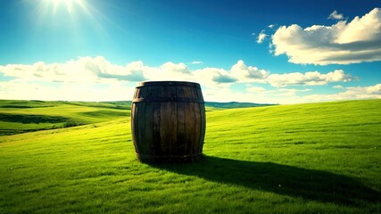 Obraz premium Surreal Nature: Floating Barrels in a Dreamlike Landscape