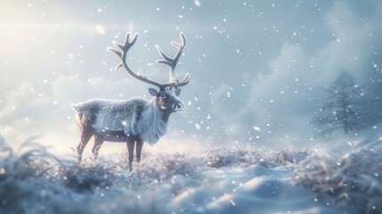 Majestic Reindeer Standing in Serene Snowy Landscape