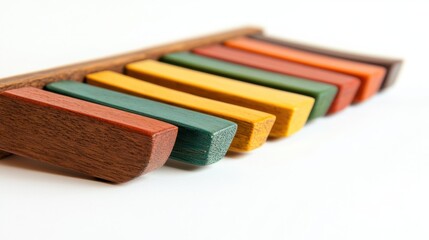 Fototapeta premium Wooden xylophone with colorful bars, isolated on white background