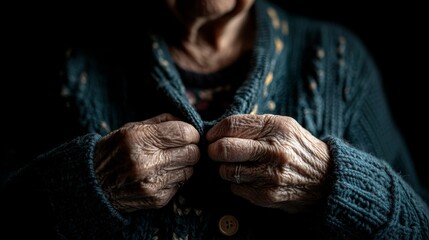 Overcoming obstacles, A Parkinson's patient's daily struggle:Close-up of trembling hands of a Parkinson's patient,Elderly man struggling with buttoning shirt due to Parkinson's disease