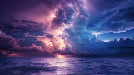 Dramatic Thunderstorm Scene at Night Over Water