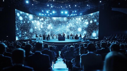 Conference Audience Facing Large Screen with Speakers