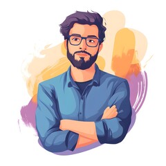Obraz premium Portrait of a Handsome Man with a Beard and Glasses Vector Illustration