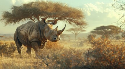 Obraz premium Black Rhinoceros in Stunning Natural Habitat