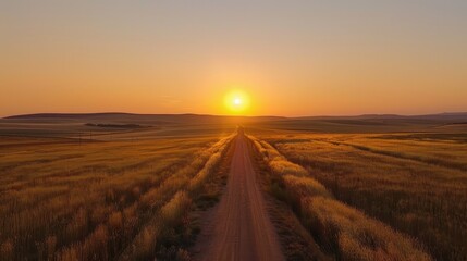 Fototapeta premium Serene Rural Landscape at Sunset with Dirt Road