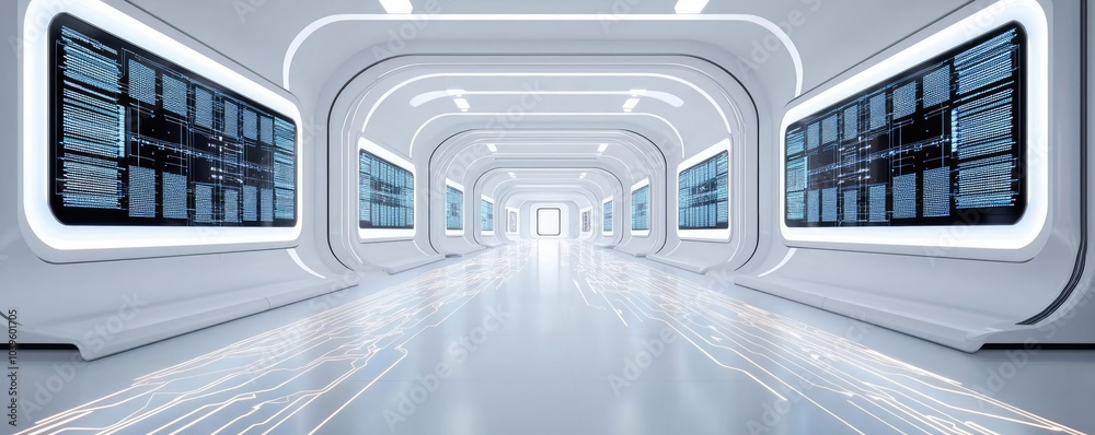 Aufkleber Futuristic hallway with sleek design and advanced technology integrating seamless lines.