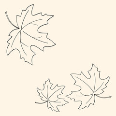 Continuous one line drawing of maple leaf. Maple leaves line art in autumn. Minimalist black linear sketch isolated on white background. Hand drawn vector illustration.	
