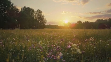 Fototapeta premium Serene Summer Meadow at Sunset
