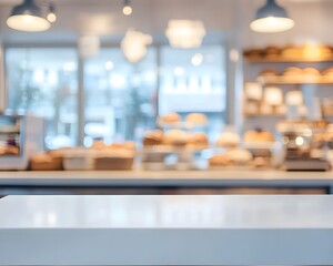 A cozy bakery interior with blurred pastries in the background.
