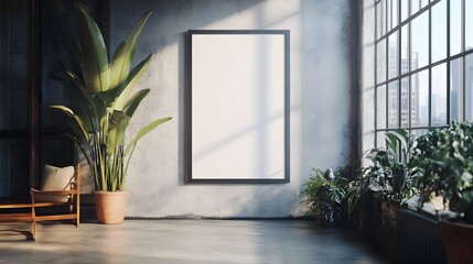 Empty Poster Frame in a Modern Office Interior with Natural Lighting