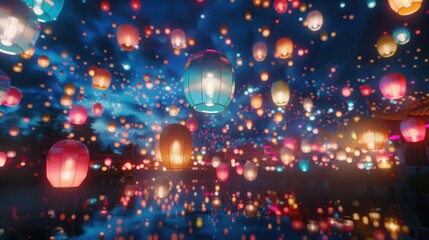 Obraz premium Vibrant Traditional Asian Lantern Festival Scene