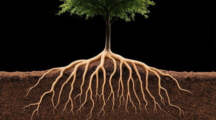 A tree with its roots visible in the dirt