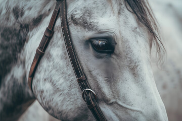Close-up of a white horse in an autumn forest