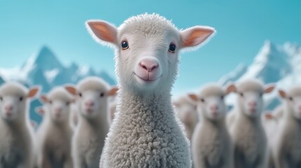 Naklejka premium A sheep is standing in front of a group of other sheep