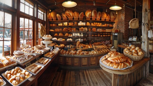 A Quaint Bakery Full of Delicious Pastries and Breads Inviting You to Indulge in Sweet Delights