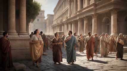 Ancient Rome street scene with people walking
