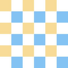 Yellow and blue checkered vector seamless pattern on a white background.