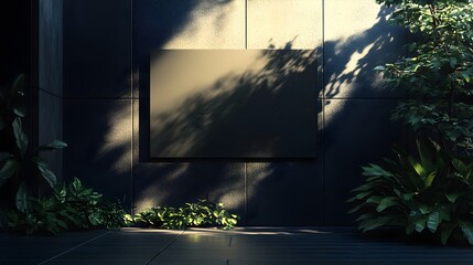 Fototapeta premium Black Billboard Mockup on Tiled Wall with Sunlight 3D Rendering