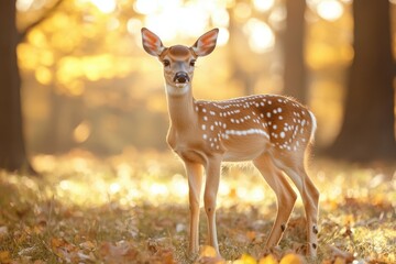 A lone deer grazes in a sun-drenched forest clearing.. Beautiful simple AI generated image