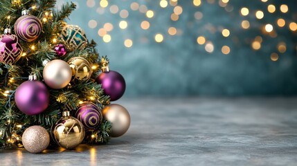 Christmas Ornaments with Bokeh Lights on a Table