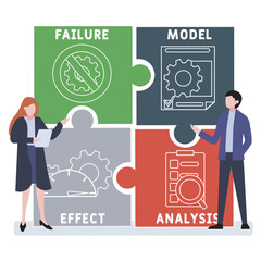FMEA - Failure Model Effect Analysis acronym. business concept background. vector illustration concept with keywords and icons. lettering illustration with icons for web banner, flyer, landing pag