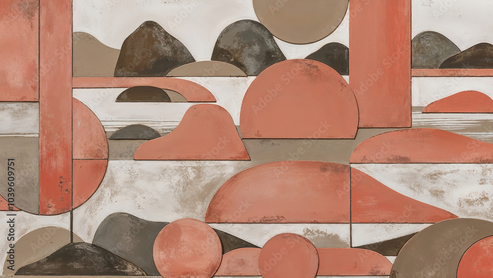 Wall mural Abstract Landscape with Circles and Mountains