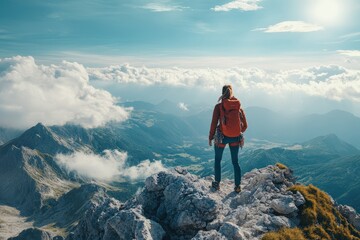 Friends hiking to a remote mountain location ultra-realistic photo. Beautiful simple AI generated image