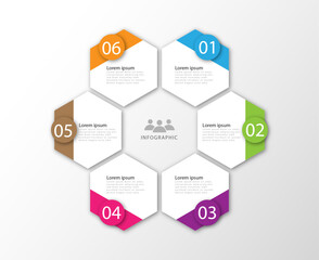 6 steps polygon infographic template. Business infographic design Can be used for slides, diagram, presentation or web design.