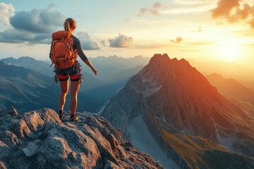 Fototapeta premium Awe-Inspiring Mountain Hike Offering Breathtaking Vistas and Serene Solace for the Adventurous Spirit. Beautiful simple AI generated image