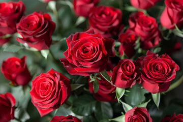 Naklejka premium Bouquet of red roses is arranged in a vase