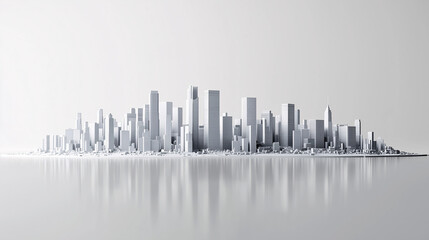Modern city skyline with skyscrapers on white background