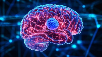 Obraz premium Neurosurgical Blue Spotlight, Brain Tumor Visualization: A Close-Up of a Brain Tumor, The Focus of Cancer Research. Concept of medical research, neurology, tumor diagnosis, cancer treatment,