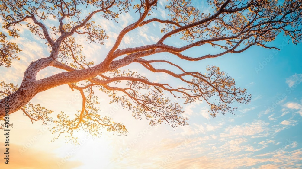 Poster sunset glow illuminating a tree against a vibrant sky.