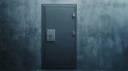 Secure Black Door with Industrial Background