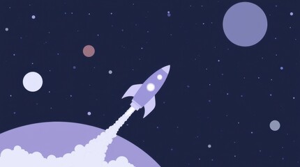 A minimalist space scene using three colors: deep navy for the sky, white for stars and planets, and a soft gradient for added depth.