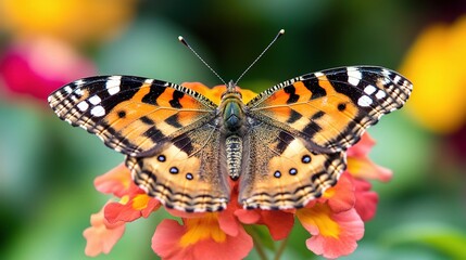 Naklejka premium Colorful Butterfly on Flower in Nature Setting