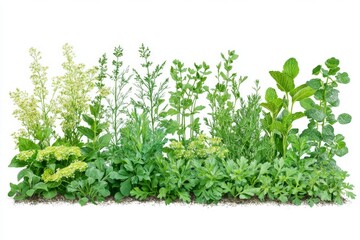 Fresh garden herbs and leafy greens growing in an outdoor garden bed symbolizing sustainable farming organic gardening and eco friendly food production