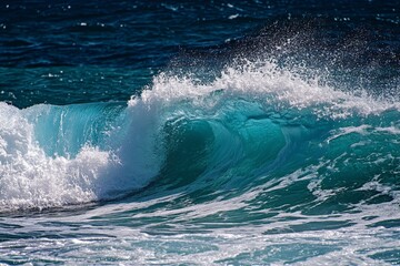 A close-up view of an ocean wave curling gracefully, with sunlight reflecting off its surface, creating a mesmerizing and enchanting play of light and water.