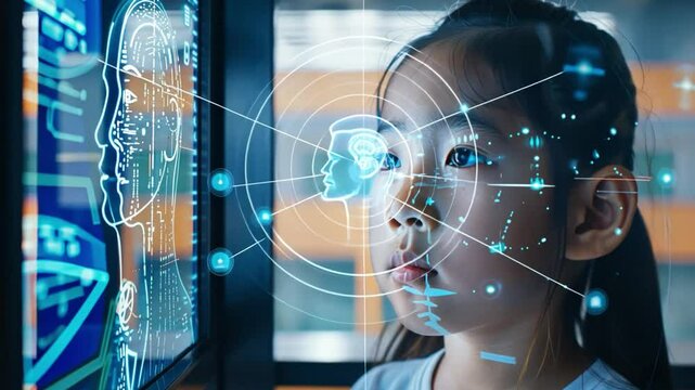 AI learning aids in a modern school setting, enhancing digital literacy.