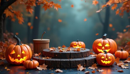 Spooky Halloween-inspired product podium crafted with warm autumn aesthetics for a standout product showcase.
