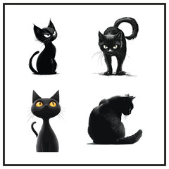 Fototapeta premium Black cat arching its back clipart set