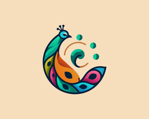 Peacock bird logo design vector illustration