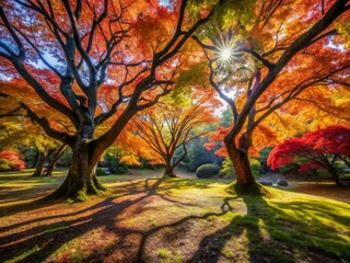 Fototapeta premium Dappled Shadows and Ancient Trees Create a Calm and Serene Natural Landscape for Relaxation