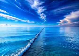 Obraz premium Endless Blue Horizon Meeting the Shoreline at Sunrise with Gentle Waves and Clear Blue Skies