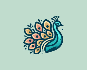 Obraz premium Colorful Peacock bird logo icon design vector illustration 